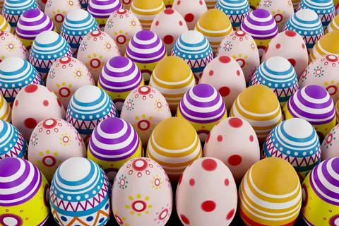 Colorful Easter eggs on wood 3D render Stock Illustration