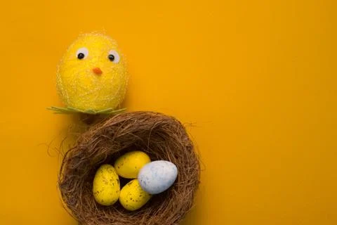 Colorful Easter eggs on a yellow background Stock Photos