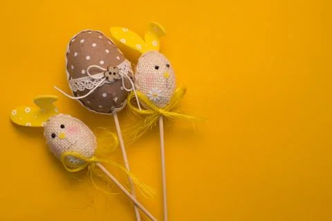 Colorful Easter eggs on a yellow background Stock Photos