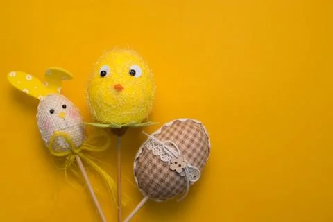 Colorful Easter eggs on a yellow background Stock Photos