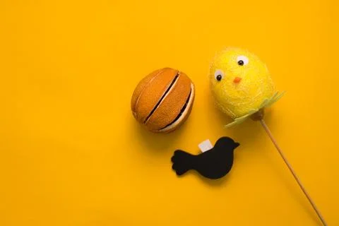 Colorful Easter eggs on a yellow background Foto stock