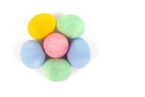 Colorful Easter flower shaped eggs isolated on white background Foto stock