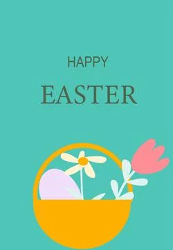 Colorful easter greeting card design with festive basket and flowers Stock Illustration