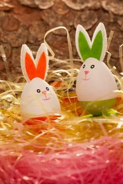Colorful Easter nest with two eggs Stock Photos