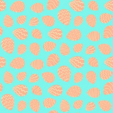 Colorful Easter pattern with decorate eggs on blue Stock Illustration