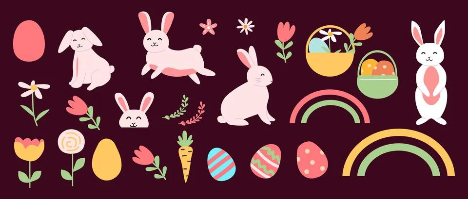 Colorful easter patterns with bunnies and eggs for festive designs Stock Illustration