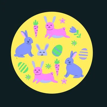 Colorful easter patterns with bunnies, eggs, and carrots for festive designs Stock Illustration
