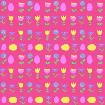 Colorful easter patterns with eggs and flowers for festive designs Stock Illustration
