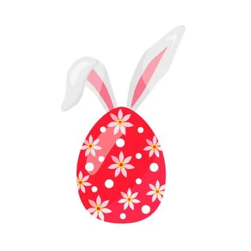 Colorful Easter red egg, with flowers, with bunny ears. hand drawn. vector Illustrazione stock