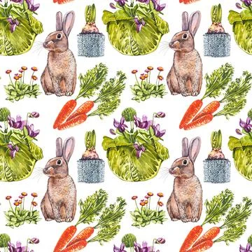 Colorful easter seamless patterns. Easter set. Watercolor illustration on white Stock Illustration