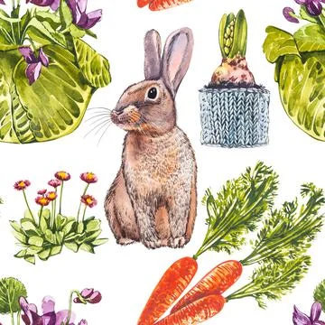 Colorful easter seamless patterns. Easter set. Watercolor illustration on white Stock Illustration