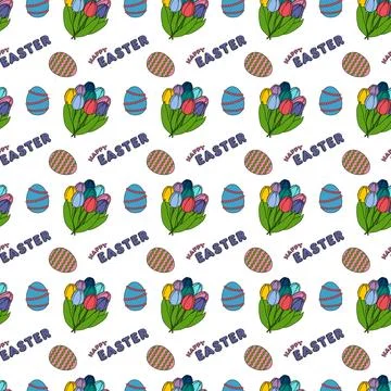 Colorful Easter Tulip and Egg Pattern on White Illustrazione stock