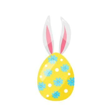 Colorful Easter yellow egg, with flowers, with bunny ears. hand drawn. vector Stockillustratie