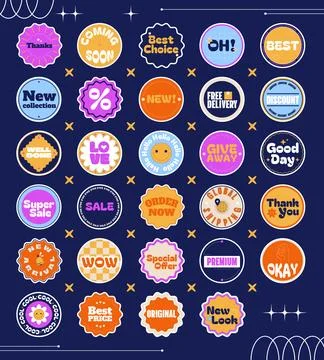 Colorful ecommerce round sticker pack illustration Stock Illustration