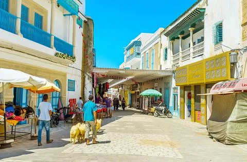 The colorful edifices in medina, on August 30 in Kairouan, Tunisia Stock Photos