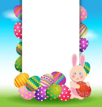 Colorful eggs and bunny for Easter day greeting card Stock Illustration