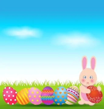 Colorful eggs and  bunny for Easter day greeting card Stock Illustration