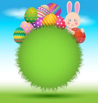 Colorful eggs and bunny for Easter greeting day card Stock Illustration