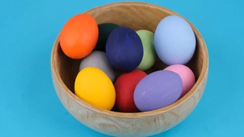 Colorful eggs basket Stock Footage 238936314