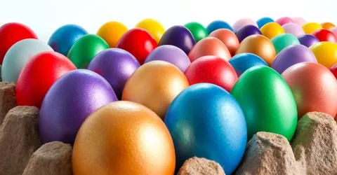 Colorful eggs in egg cartons, Easter. Stock Photos