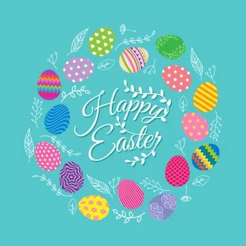 Colorful eggs with flowers for Easter day greeting card Illustrazione stock