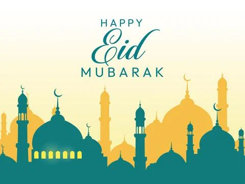 Colorful Eid Mubarak Mosque Skyline Illustration Ilustración de archivo