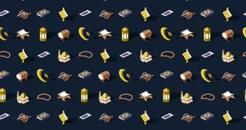 Colorful eid themed motion loop of islamic icons on dark blue background Stock Footage 327246532