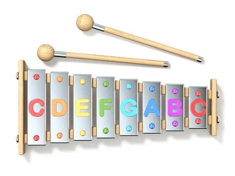 Colorful eight note, one octave xylophone 3D Stock Illustration