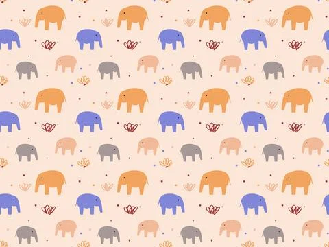 Colorful elephants in the wild seamless pattern Illustrazione stock