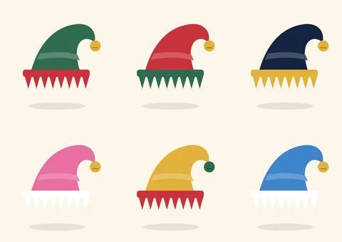 Colorful elf hat collection vector illustration set of six Christmas hats in Stock Illustration