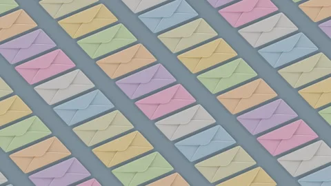 Colorful Email Envelopes Pattern 3D Render Seamless Loop Animation 库存影片 347111637