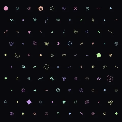 Colorful Emoji Style Icons Pattern, Pastel Symbols Rotating on Black Background Stock Footage 331545950