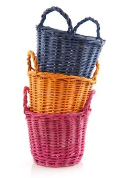 Colorful empty baskets Stock Photos