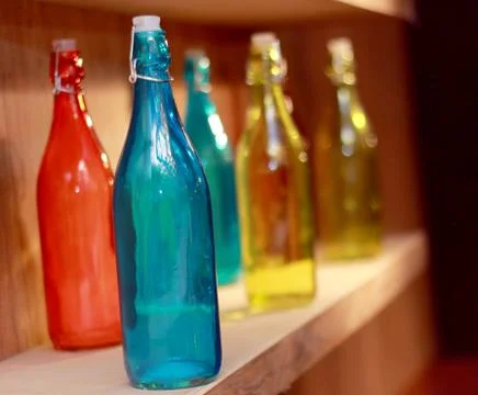 Colorful empty bottles 库存照片