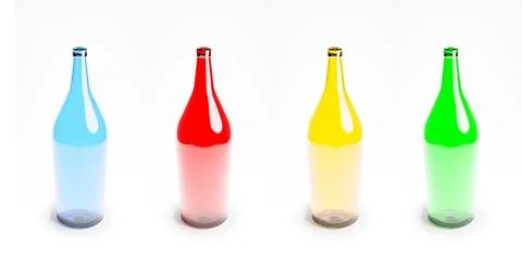 Colorful empty bottles on a white background. Mock-up bottles for your Produc Stock Photos