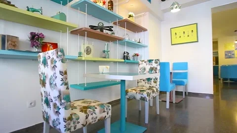 Colorful  Empty Restaurant With Patterned 库存影片 136041412