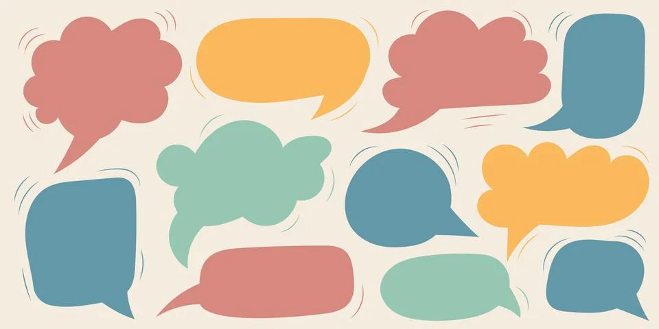 Colorful empty speech bubbles set in doodle style Stock Illustration