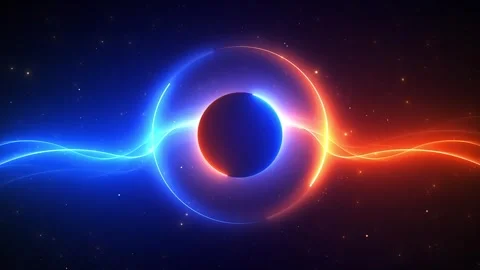 Colorful energy sphere light background glowing circle, blue red waves, dark spa Stock Footage 340478347