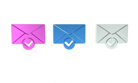 Colorful Envelope and check mark icon isolated on white background. Success.. Stock Illustration