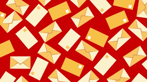 Colorful Envelope and Letter Pattern Motion Graphics Background on Red 库存影片 347416891