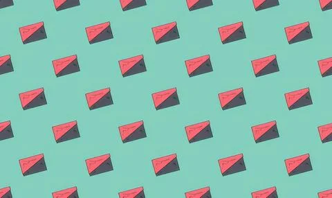 Colorful envelope icons pattern on mint green background Иллюстрация