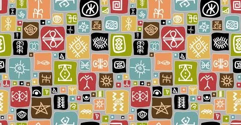 Colorful ethnic drawing seamless pattern Stock Illustration