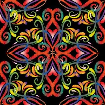 Colorful ethnic embroidery seamless pattern Stock Illustration