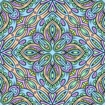 Colorful ethnic patterned background. Seamless arabesque ornamental backdrop Stock-Illustration
