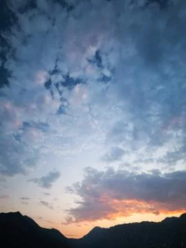 Colorful evening cloudscape in Bay of Kotor, Montenegro Stock Photos
