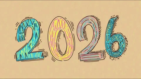 Colorful evolution of doodle numbers in dynamic sketch animation Video stock 314459490