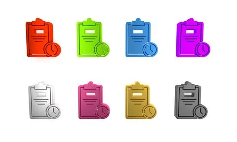 Colorful Exam sheet with clock icon isolated on white background. Test pape.. Stock Illustration