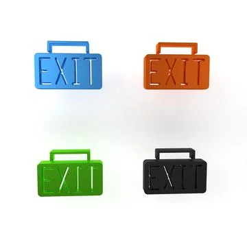 Colorful Exit icon isolated on white background. Fire emergency icon. Minim.. Ilustración de archivo