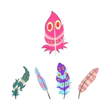 Colorful exotic bird feathers vector illustration collection Illustrazione stock