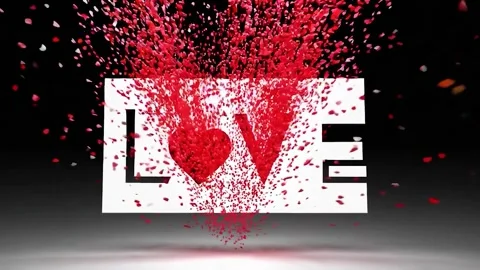 Colorful explosion of rose petals forms the word love during a celebratory event Stock Footage 296925644